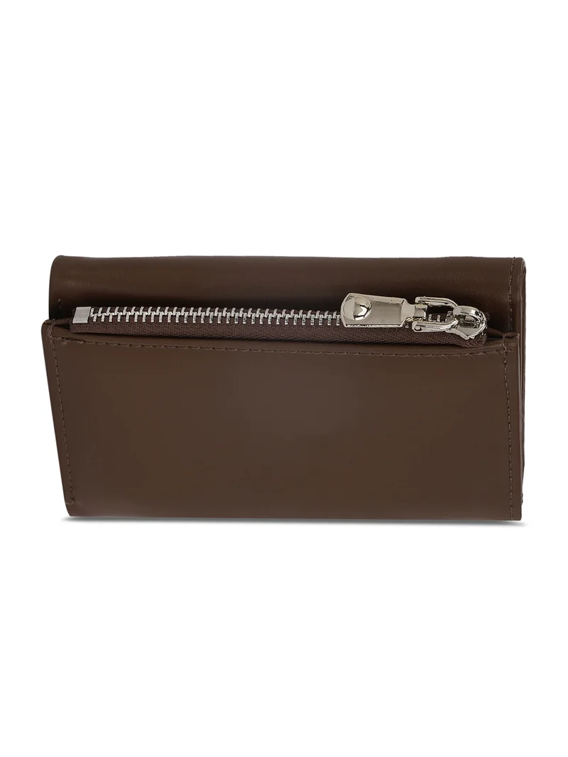 globus Globus Women Brown Textured Tri-Fold Wallet With Zip Coin Pocket